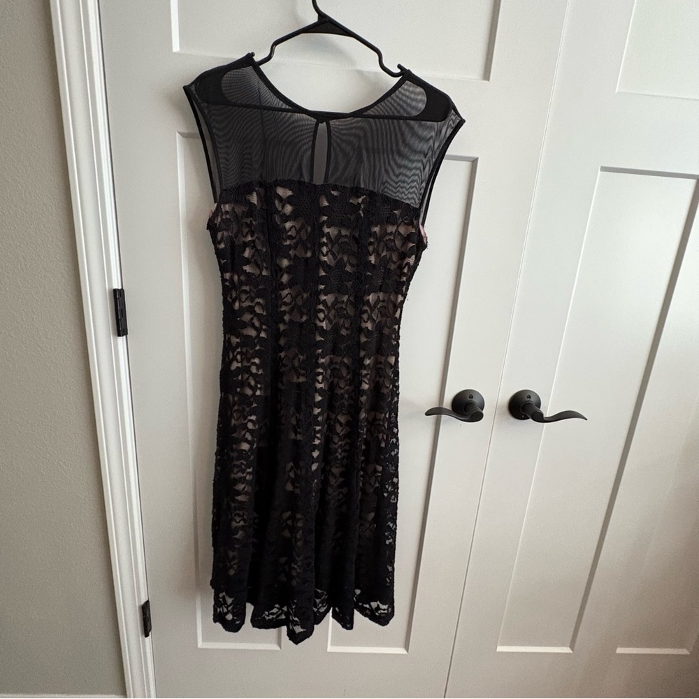 Black Lace Mesh Bodice Fit & Flare Cocktail Party Dress, dress barn, 14